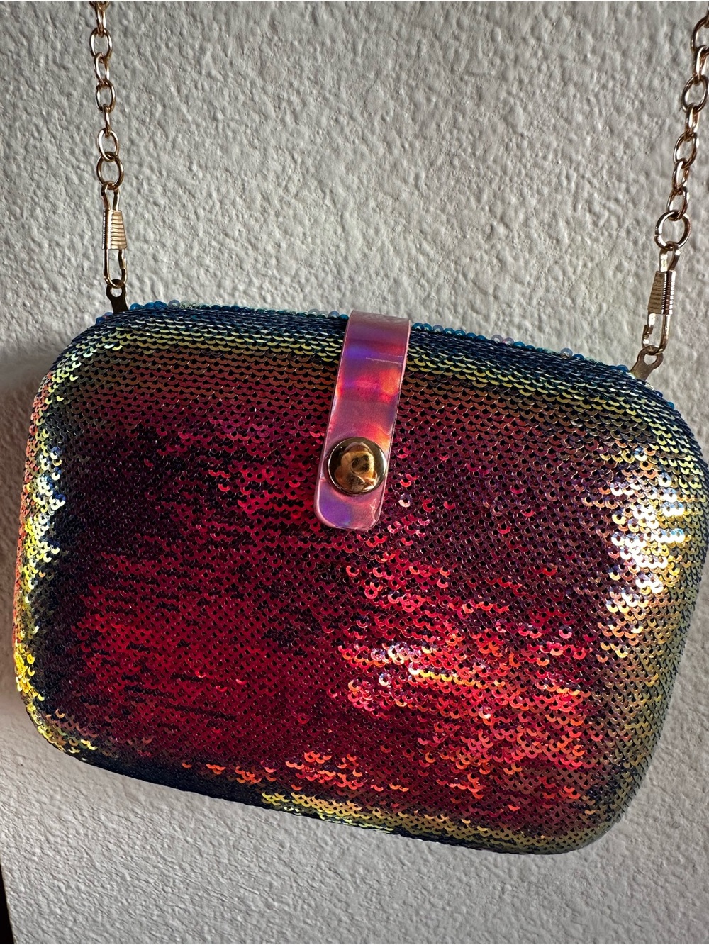 Iridescent Rainbow Sequin Evening Bag Color Shift Clutch - Picture 5 of 16